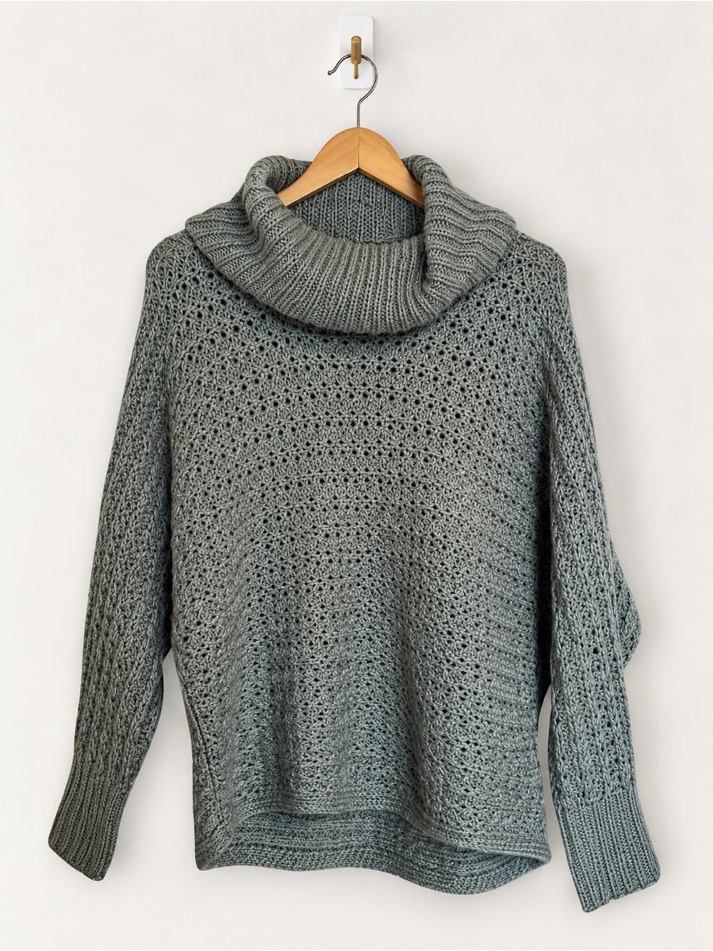 Pink Rose Sage Blue Chunky Knit Cowl Neck Oversized Sweater M NWT